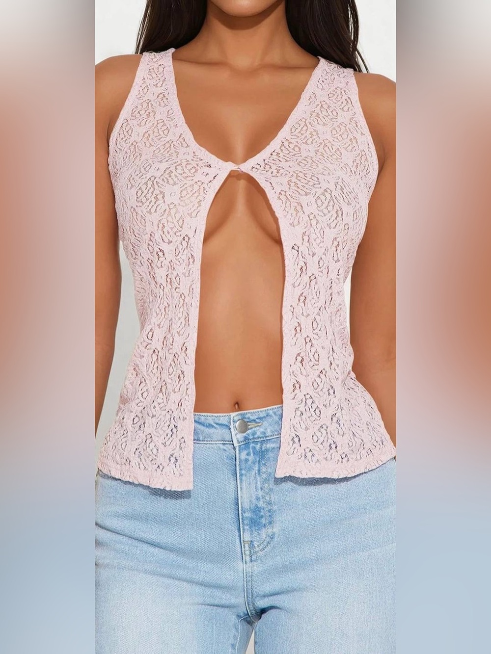 Fashion Nova Light Pink Lace Keyhole Camisole